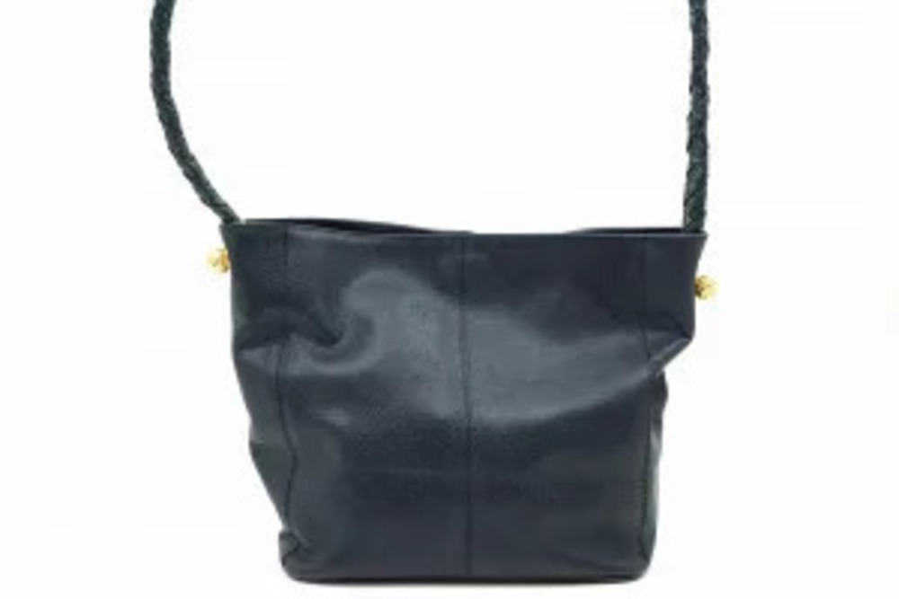 Bottega Veneta Shoulder Bag Intrecciato Handle Embossed Leather Navy Blue